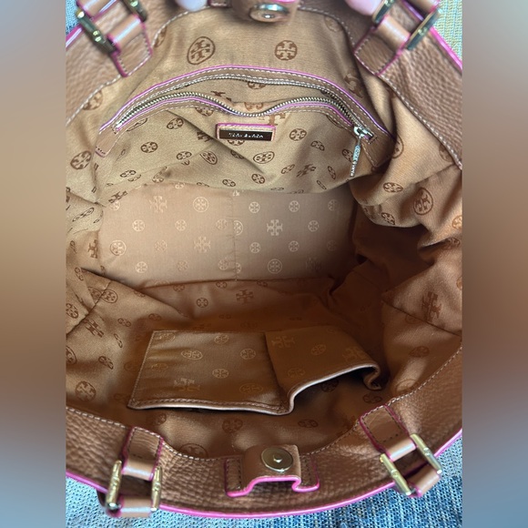 Tory Burch Rare Brown Leather Tote with Pink Accents - Picture 11 of 14
